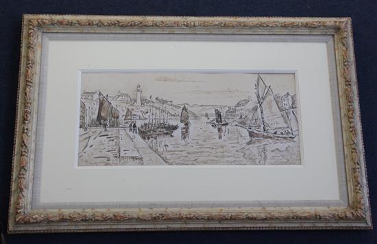 Paul Signac (French 1863-1935) Voiliers dans lentree du port 7.5 x 16.75in.